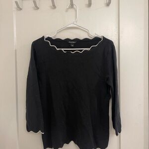 Vintage 90s Off the Shoulders Roz & Ali Black Long Sleeve Top Scalloped Trim